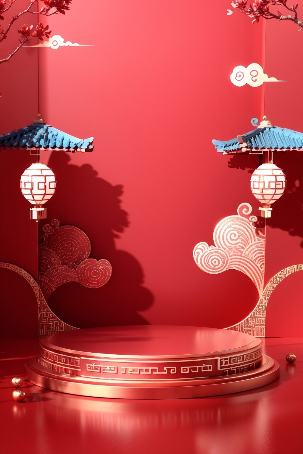 masterpiece,best quality,CNY_stage,no humans,reflection,scenery,chinese new year
