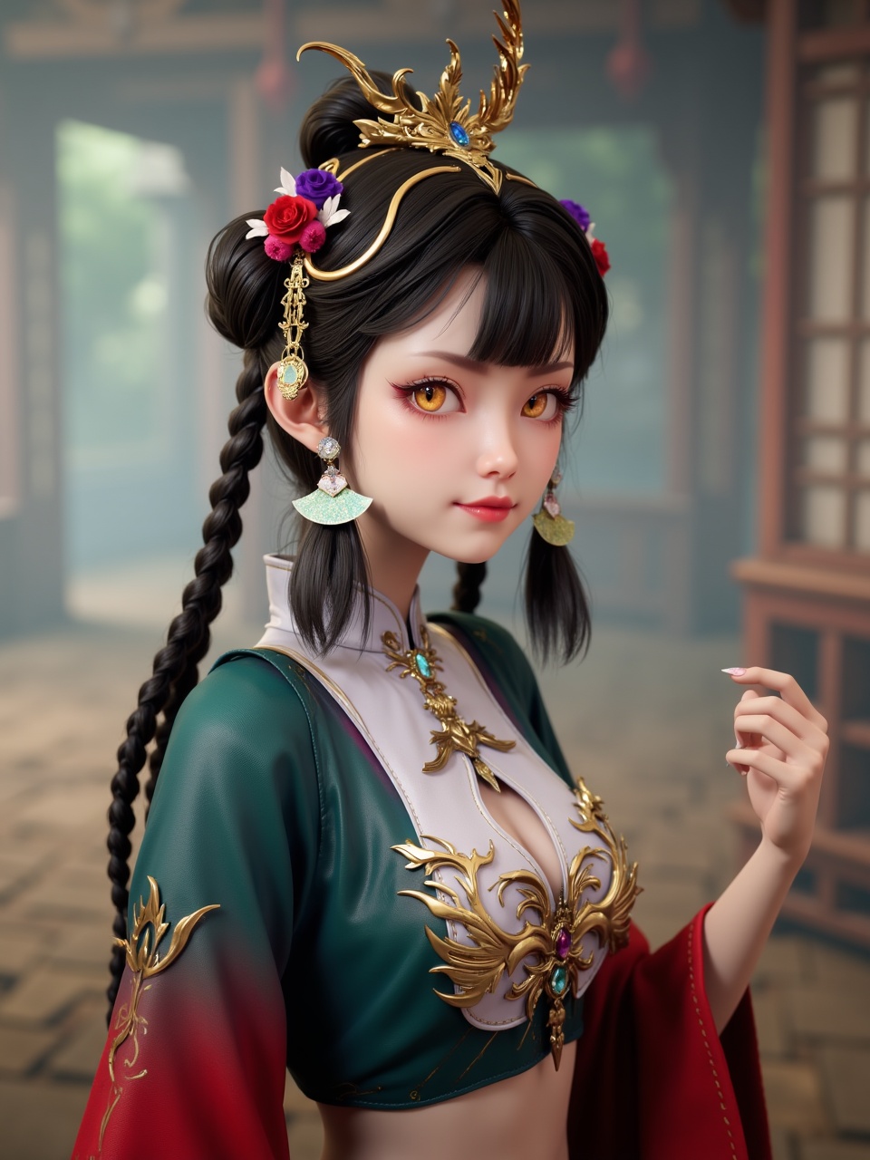 xianqinger,3D animation of a female character,Elaborate Costume and Stylized Hair,