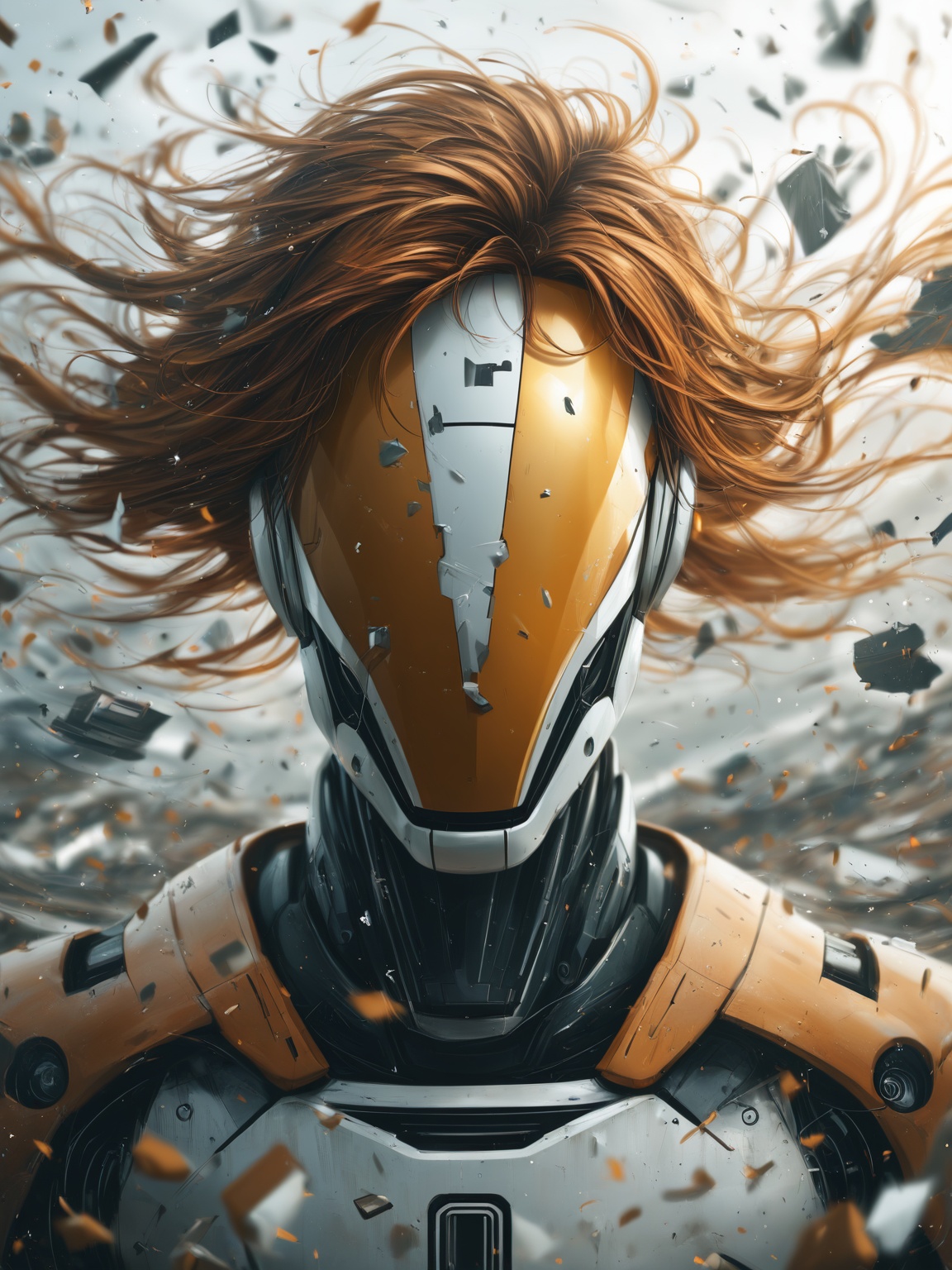 noface robot ponyxl,  A burst of wind sweeps across the area,  scattering debris. on Tensor.Art