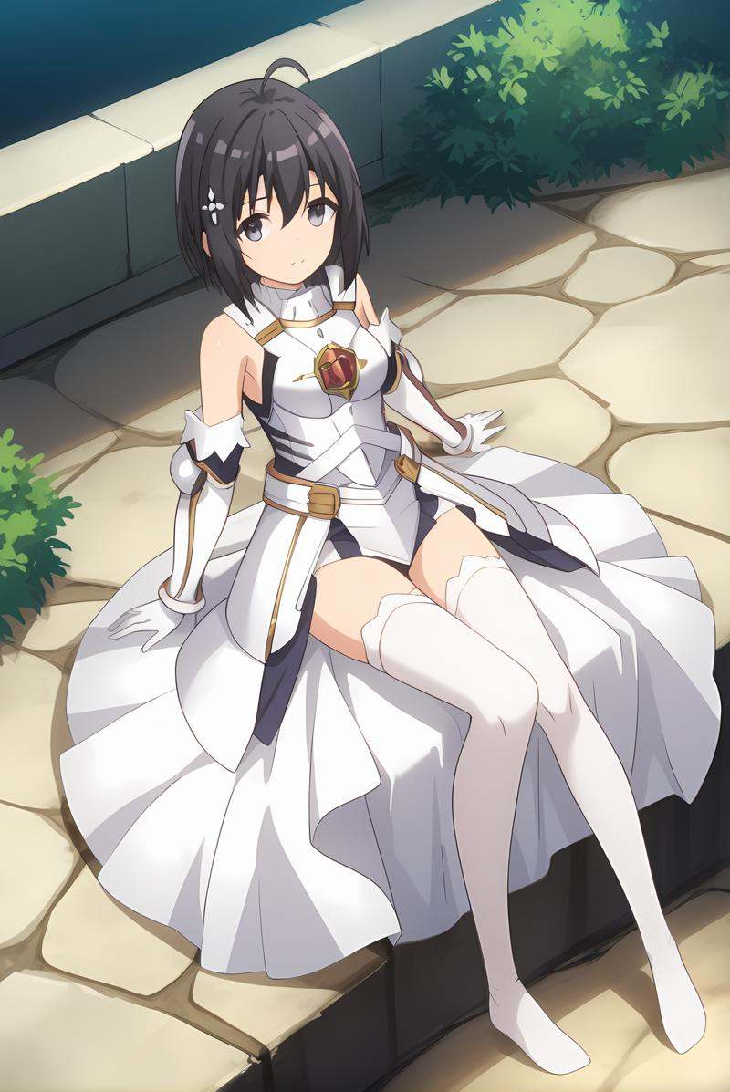 (white armor white gloves white sleeves white thighhighs),  bof-maple,  black hair on Tensor.Art