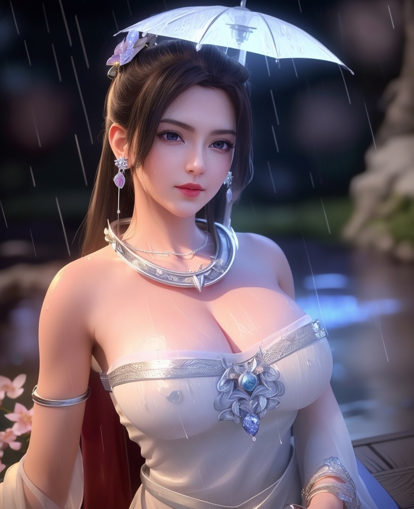 <lora:569-DA-星辰变-朔燕:0.8>(,1girl, ,best quality, ),looking at viewer, ,ultra detailed 8k cg, ultra detailed background,  ultra realistic 8k cg,          cinematic lighting, cinematic bloom, (( , )),,  , unreal, science fiction,  luxury, jewelry, diamond, pearl, gem, sapphire, ruby, emerald, intricate detail, delicate pattern, charming, alluring, seductive, erotic, enchanting, hair ornament, necklace, earrings, bracelet, armlet,halo,masterpiece, (( , )),,  ,cherry blossoms,(((, night,night sky,,  ultra high res, (photorealistic:1.4), raw photo, 1girl, , rain, sweat, ,wet, )))(( , ))   (cleavage), (),