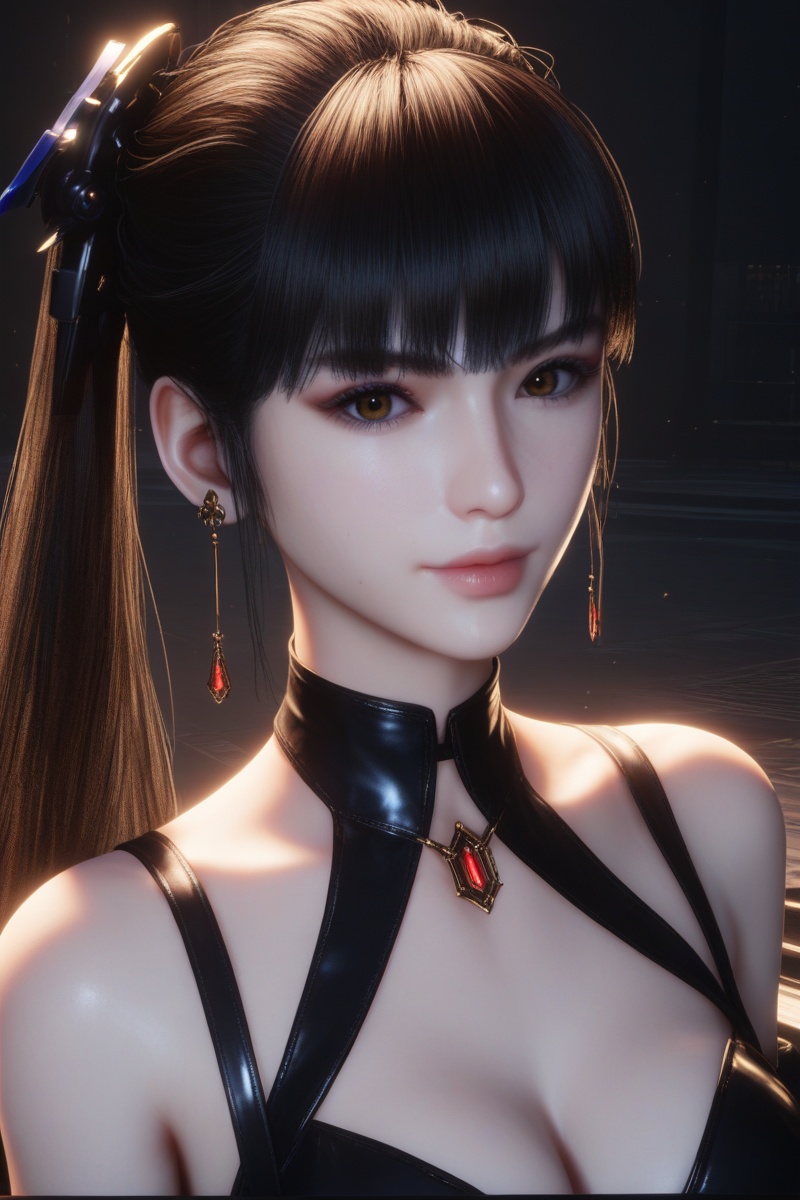 EVE,<lora:EVEXL7:0.6>,score_9,score_8_up,source_anime,score_7_up,Dark light,dark scene,highly detailed,ultra-high resolution,32K UHD,sharp focus,best-quality,masterpiece,golden hour,unconventional supreme masterpiece,masterful details,temperate atmosphere,with a high-end texture,in the style of fashion photography,Dynamic Angle,(Dynamic posture:1.1),1girl,medium breasts,looking at viewer,pale skin,