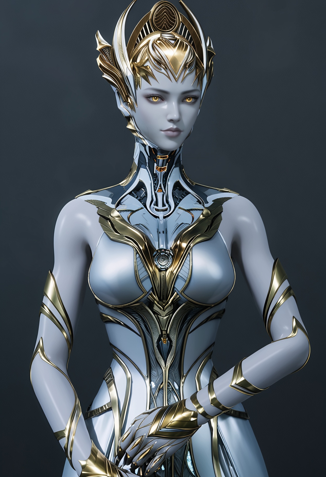 (looking_at_viewer:1.2),upper_body,<lora:YQ_pony_longyuwang_V4:0.8>,q1528437228,solo,1girl,colored skin,yellow eyes,grey skin,blue skin,helmet,metal skin,dress,armor,bodysuit,blue dress,long dress,white dress,gloves,jewelry,armlet,long skirt,simple background,pure black background,black background,