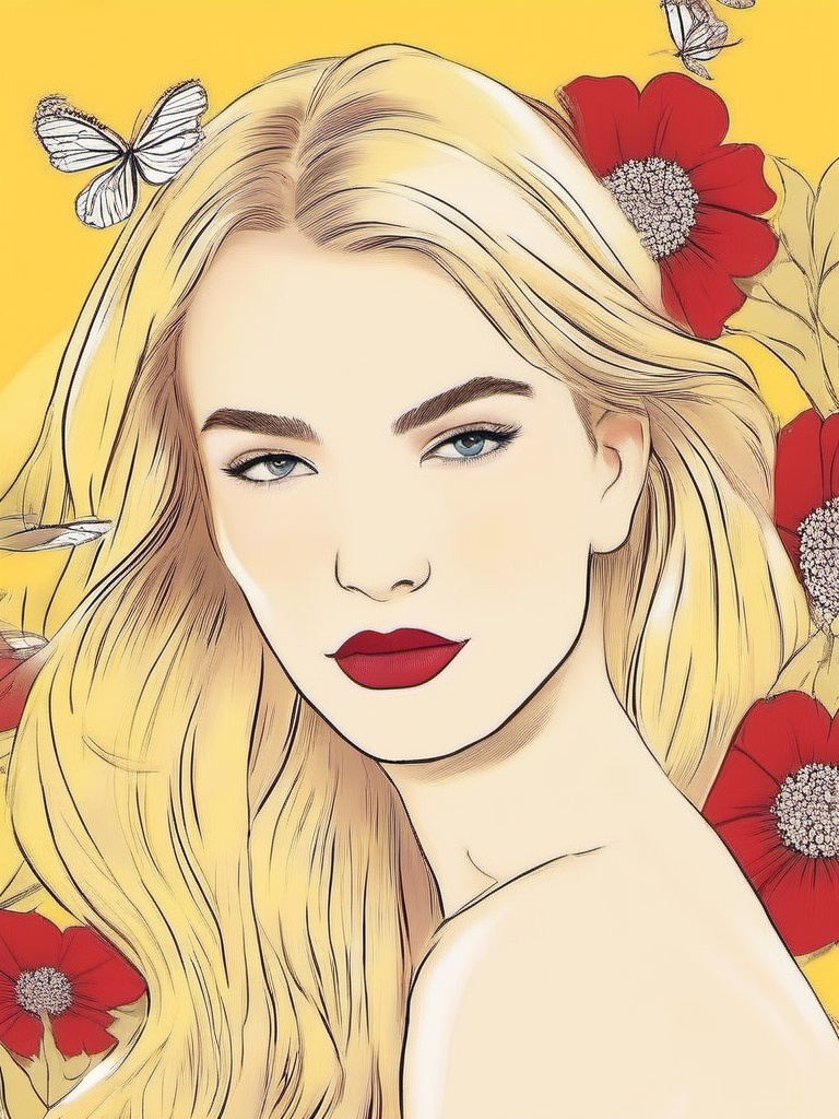 1NK ,  ,  illustration of a young woman with long blonde hair and red lipstick on Tensor.Art