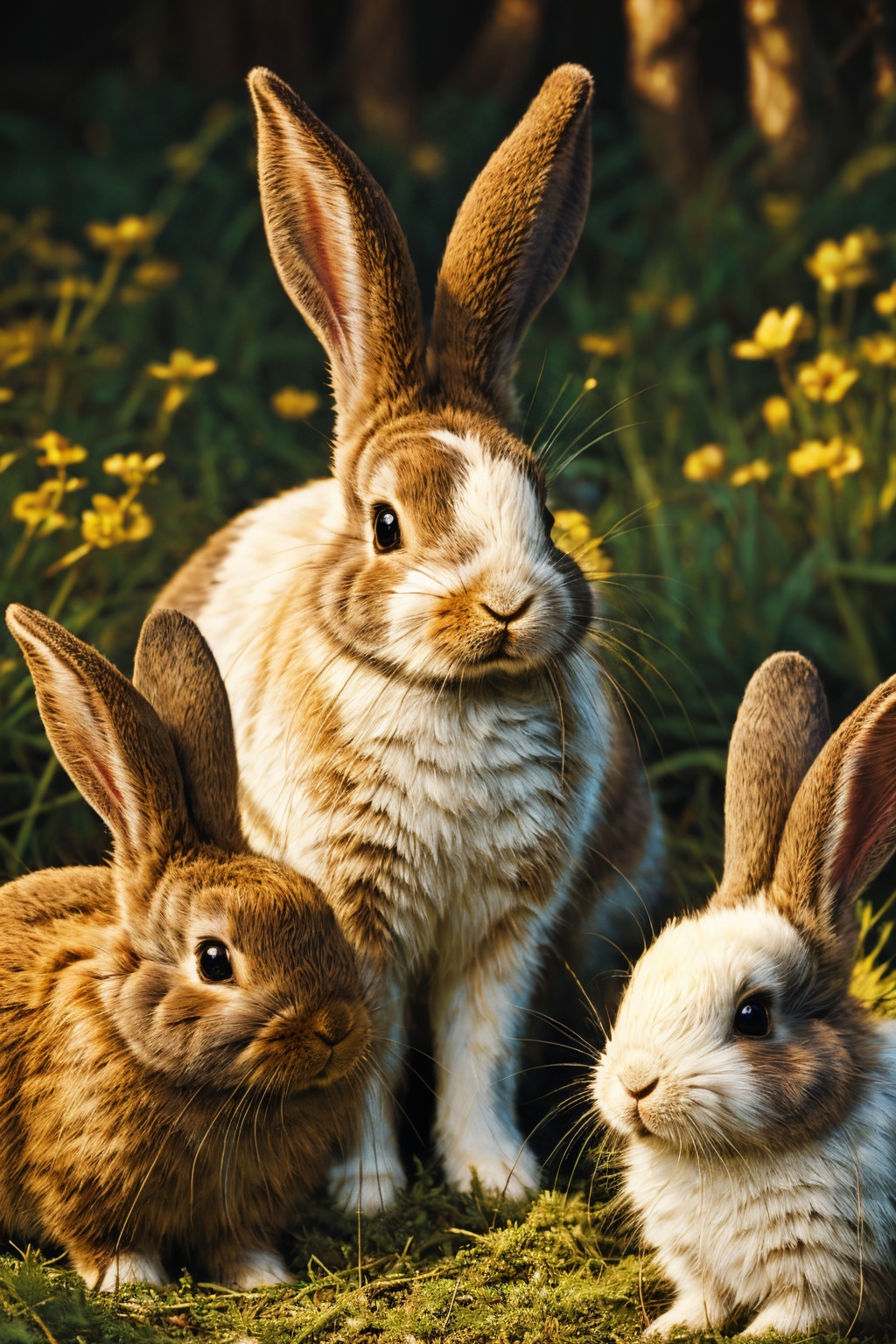 <lora:tutututu_20240119010100-000005:0.4>,brown rabbits,soft light,Three rabbits,lined up,tutututu,animal portrait,close-up,furry,long ears,masterpiece,best quality,