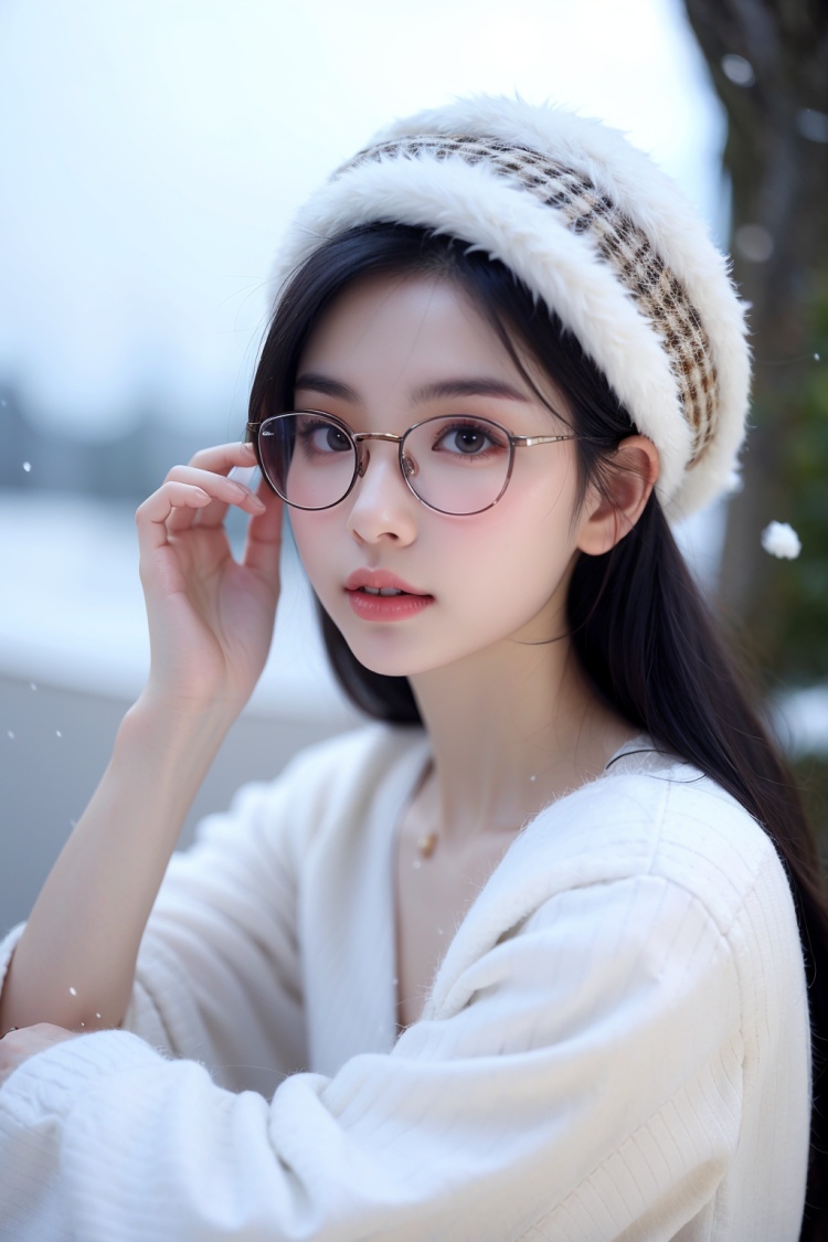 1girl,glasses,Snow-white skin,