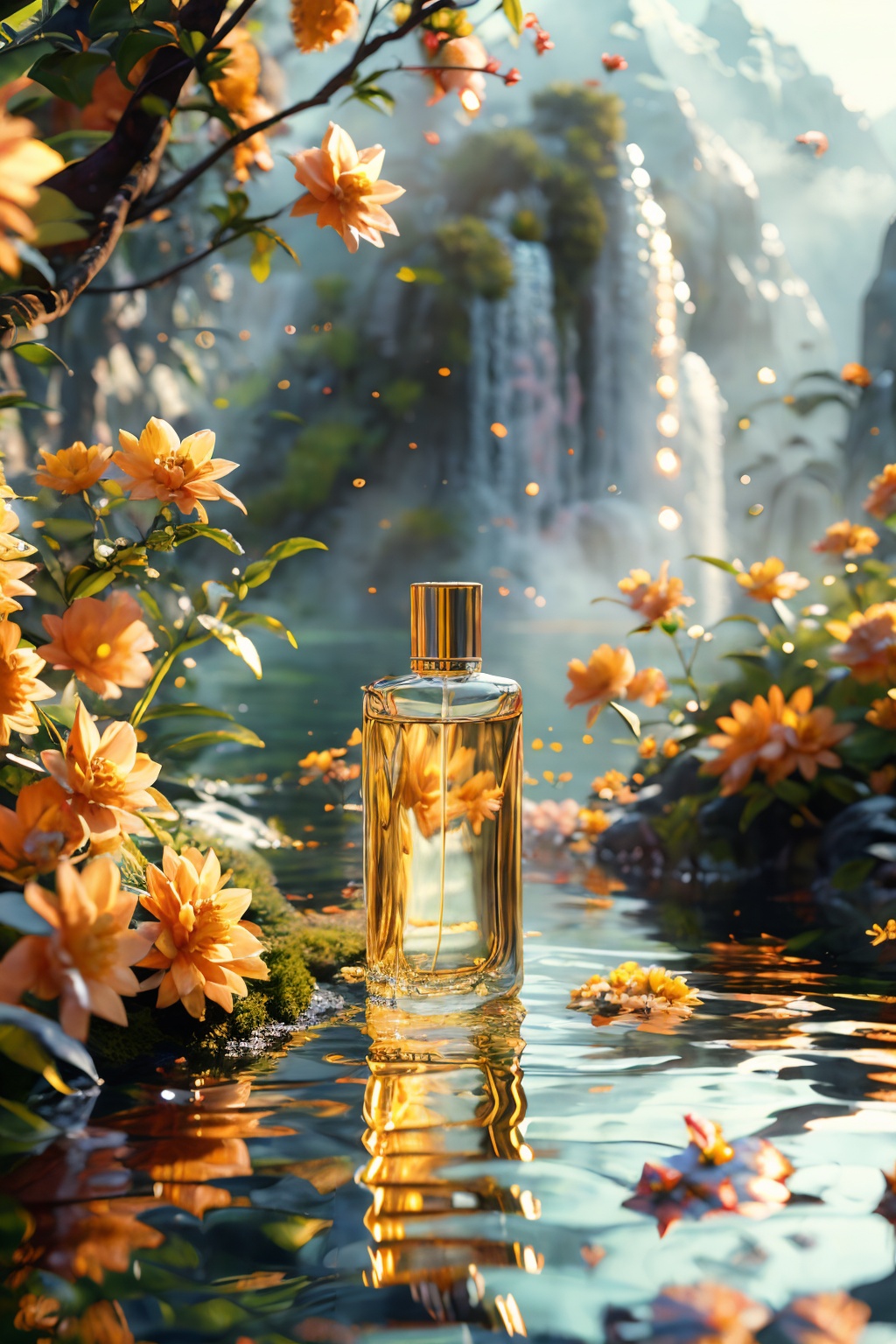 (masterpiece:1.2),best quality,highres,extremely detailed CG,perfect lighting,8k wallpaper,photograph,photorealistic,perfume bottle,yellow_flower,distant mountains,<lora:FF_20240228150900-000008:1>,