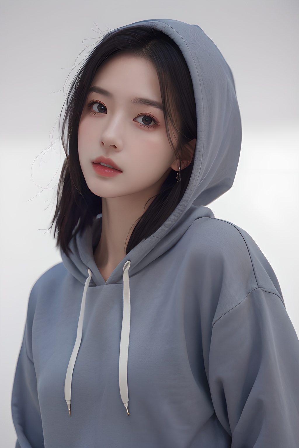 <lora:0810_07:0.7>,simple background,hoodie,, 1girl,realistic,masterpiece, best quality, photorealistic, HDR,detail