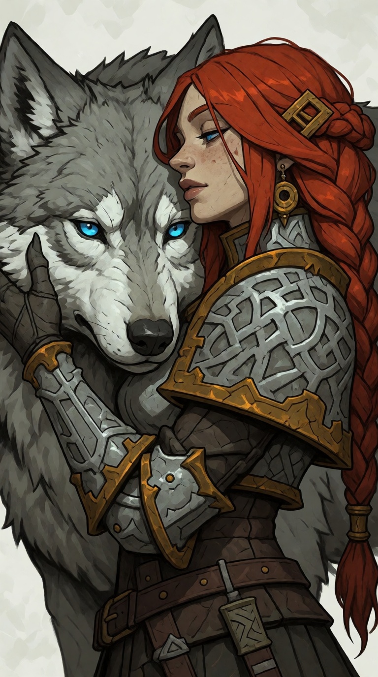 G0ld4r,  a young woman with long,  wavy red hair intricately braided on Tensor.Art