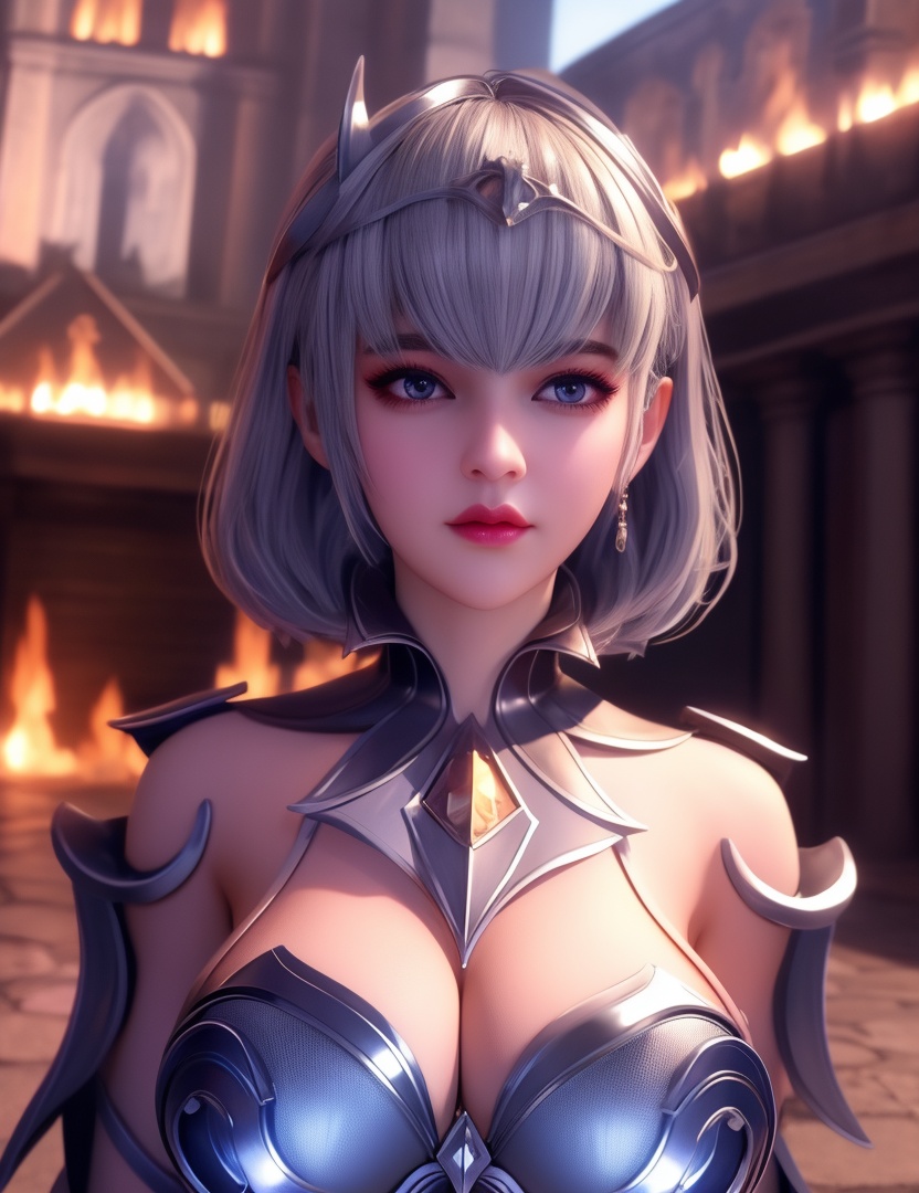 <lora:532-DA-斗罗大陆-叶泠泠:0.8>(,1girl, ,best quality, ),looking at viewer,ultra detailed background,ultra detailed background,ultra realistic 8k cg, ,masterpiece, (( , )),     ,castle,     pyrokinesis,  (cleavage), (),