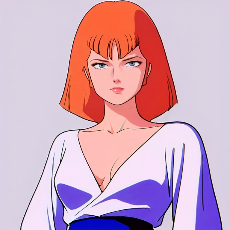 masterpiece, best quality,solo,(grey background:1.2),simple background,1girl,looking at viewer,  retro artstyle, 1980s \(style\), anime_style, space_runaway_ideon_style<lora:伊甸-ill:0.8>