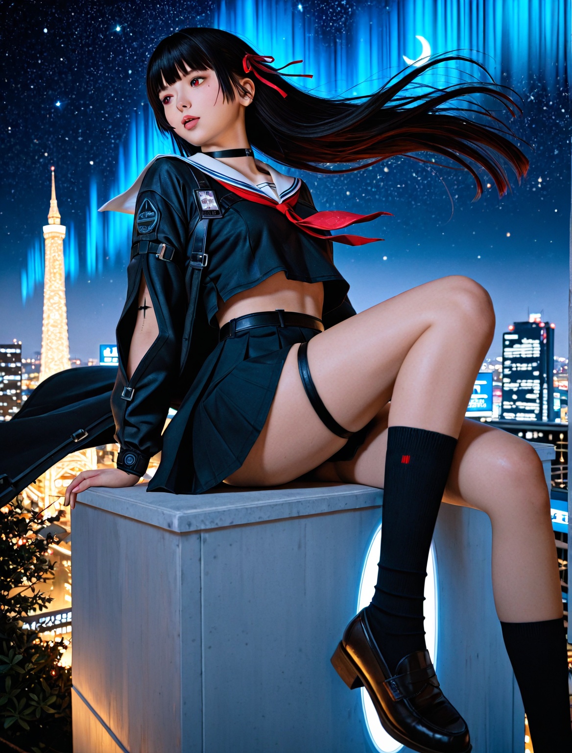 1girl,  chisa \(wuthering waves\),  black hair on Tensor.Art