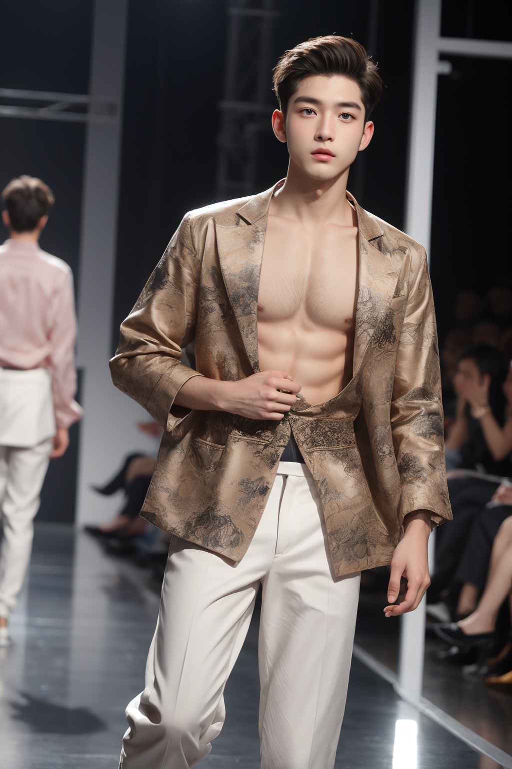 1boy,  (Catwalk Pose:1.2,  fashion show) on Tensor.Art