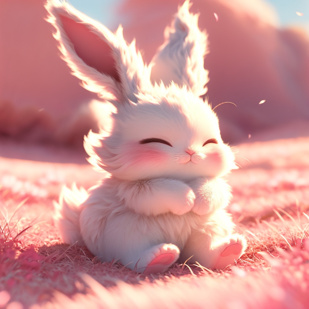 maotu, rabbit, rabbit focus, soft lighting, white fur, whimsy and dramatic lighting, warm colors, mf-movie-filter, cc-color-correction, cute, whiskers, :3, ^ ^, light particles, sunlight, no humans, solo, closed eyes, outdoors, sitting, blurry, blush, grass, petals, full body, facing viewer, fluffy, sky, day, blurry background, closed mouth, depth of field, pawpads<lora:maotu_v1:0.8>,