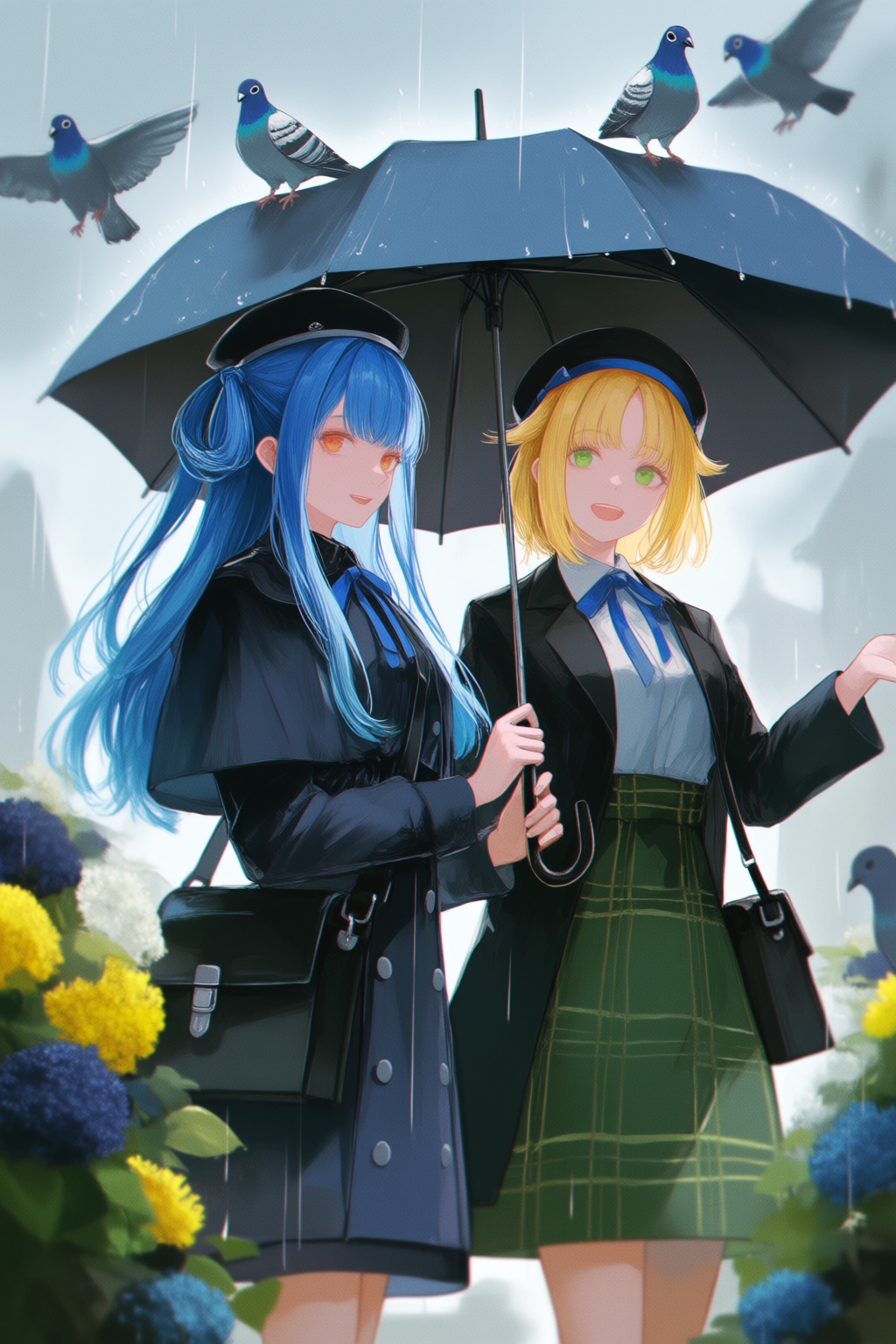 2girls,  blonde hair,  blue hair on Tensor.Art