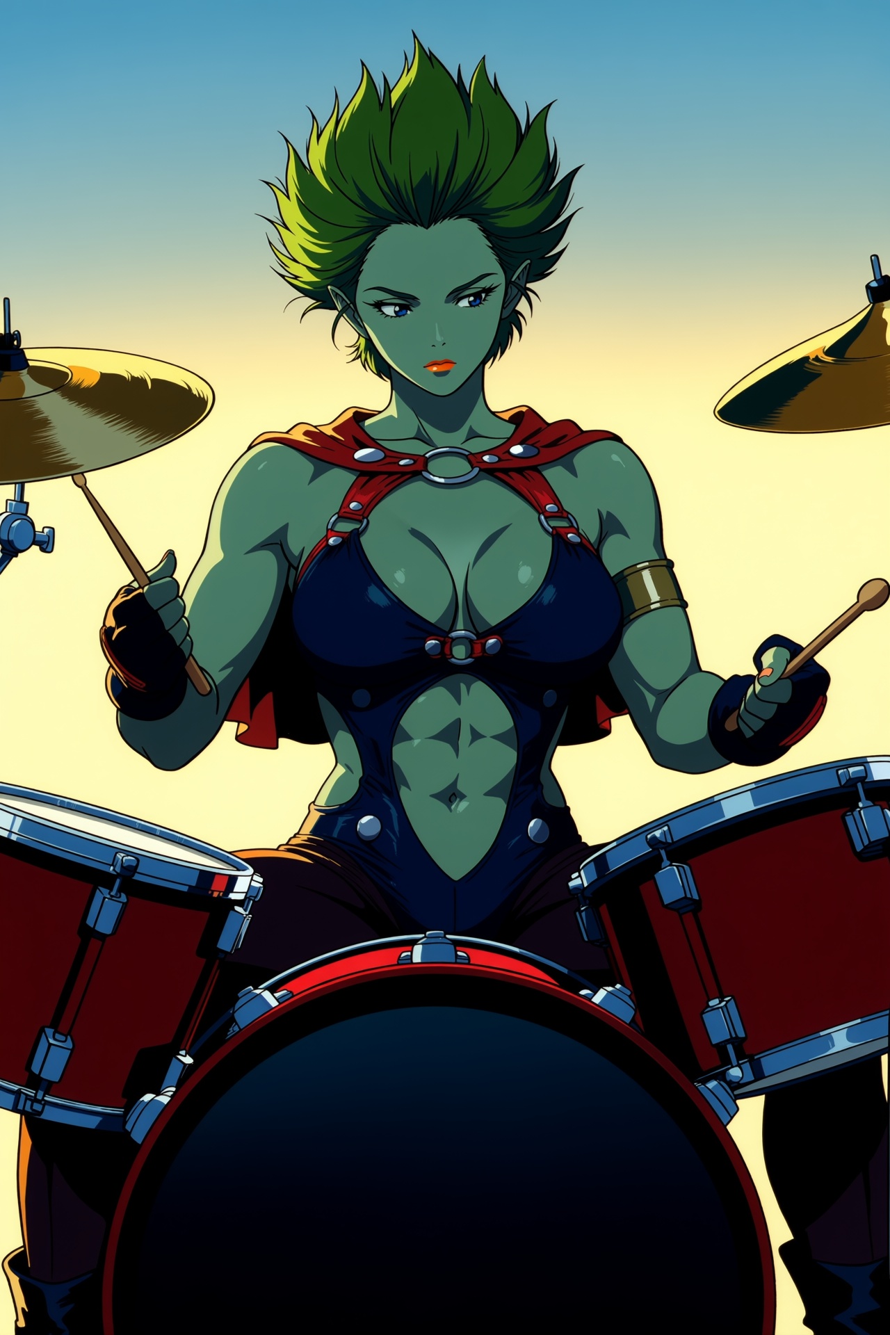 Veffidas_Feaze,  large breasts,  short green hair on Tensor.Art
