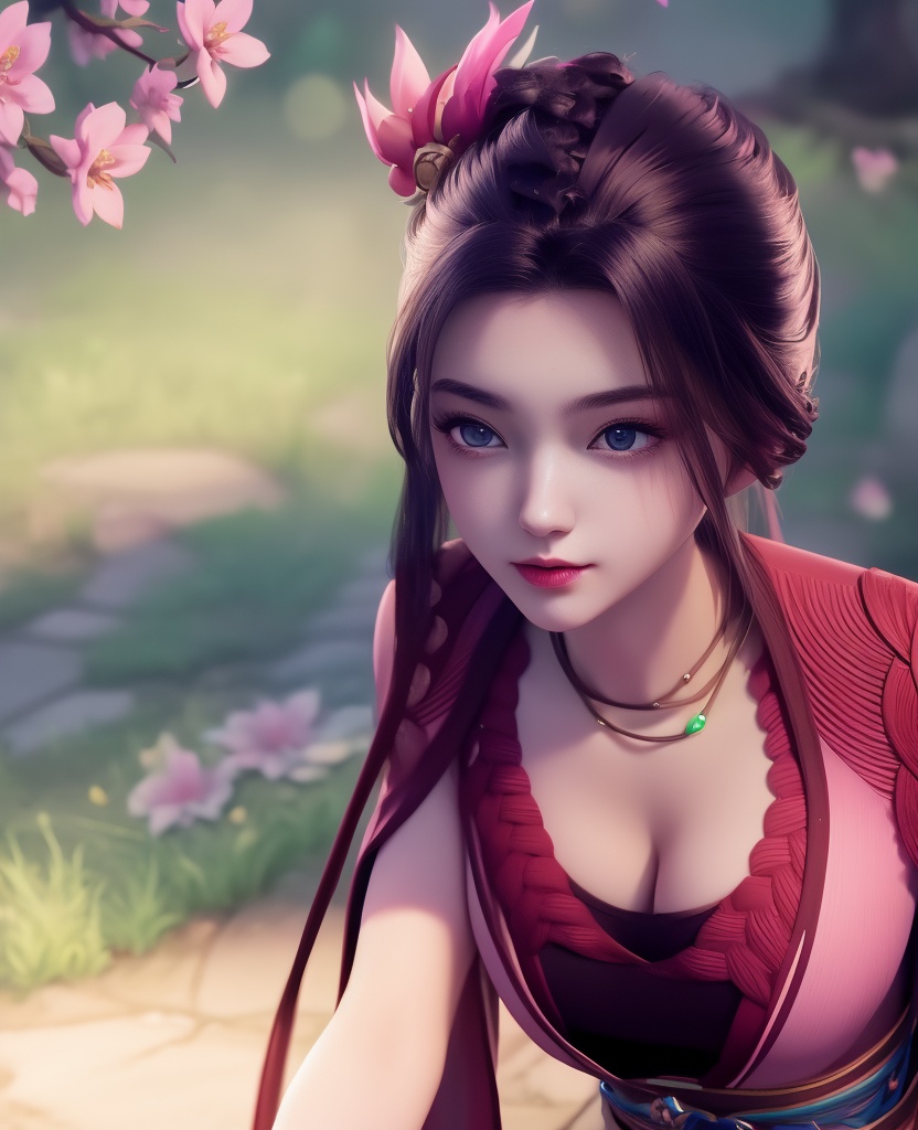 <lora:547-DA-诛仙-肖欢:0.8>(,1girl, ,best quality, ),looking at viewer,  ,ultra detailed background,ultra detailed background,ultra realistic 8k cg,, ,masterpiece, (( , )),, , , spirit blossom \(league of legends\),   ,   (cleavage), (), ,,