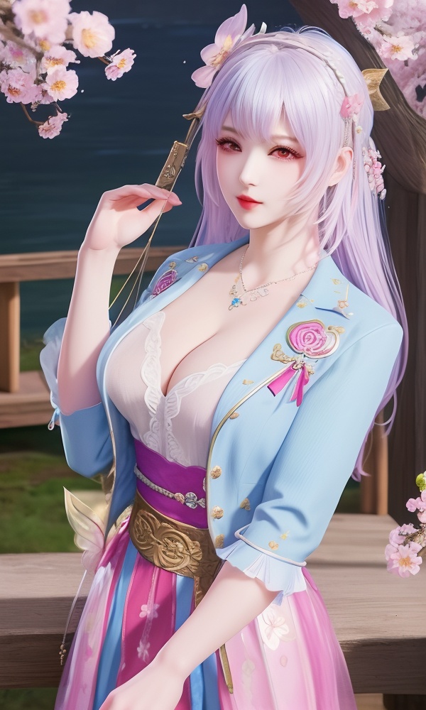 (,1girl, ,best quality, ),looking at viewer, <lora:480-DA-斗罗大陆-永劫无间-唐舞桐:0.8> ,ultra detailed background,ultra detailed background,ultra realistic 8k cg,, ,masterpiece, (( , )),, ,   plum blossoms,    ,,  (cleavage), (), ,,