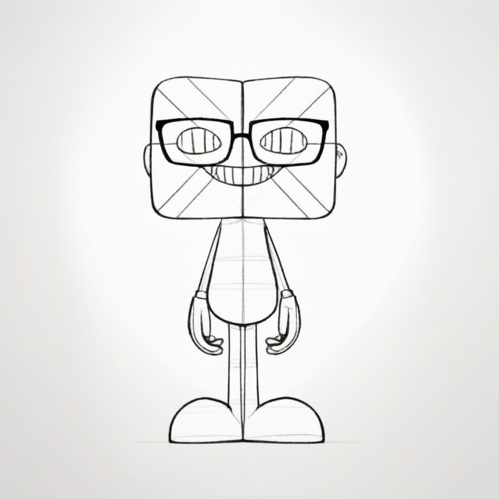 ipsketch(style), black and white line drawing, solo, standing posture, monochrome, looking at the audience from the front, The head to body ratio is 1:2, wearing love glasses, showing teeth, geometric head, cartoon Figure, upright posture, thin arms and legs, simple lines, white background.<lora:ip sketch_V3XL-000006:0.7>,