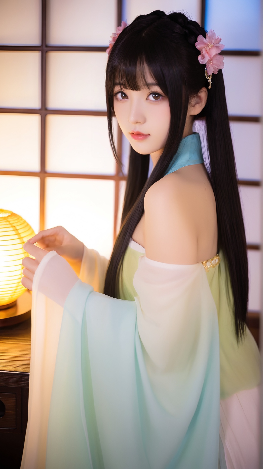 high-resolution clarity,18yo,Beautiful   idolgirl,(hanmeimei:0.1),hanfu,chinese girl,black hair,high-definition,vivid colors,dramatically lit,mugglelight,