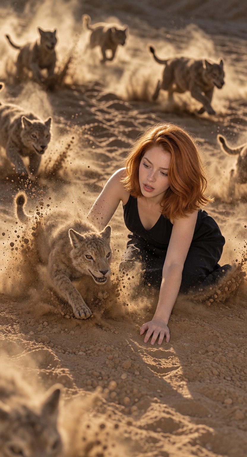 NamiX,  oftly wavy,  tousled bob with an off-center part and red hair. A photorealistic cinematic photograph of a 20-year-...