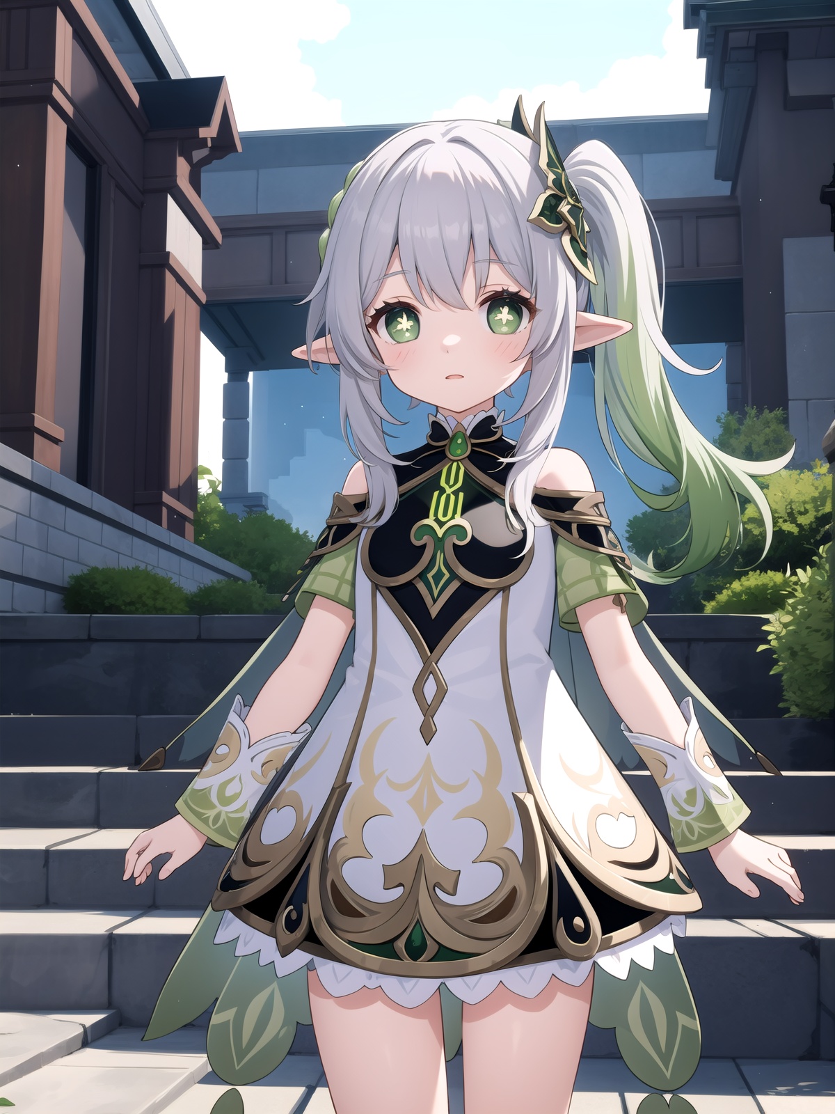 (best quality),((masterpiece)),1girl,solo,nahida_genshin,cross-shaped pupils,default_dress,green cape,standing ,<lora:[角色]-[纳西妲-原神]Nahida3:0.7>,