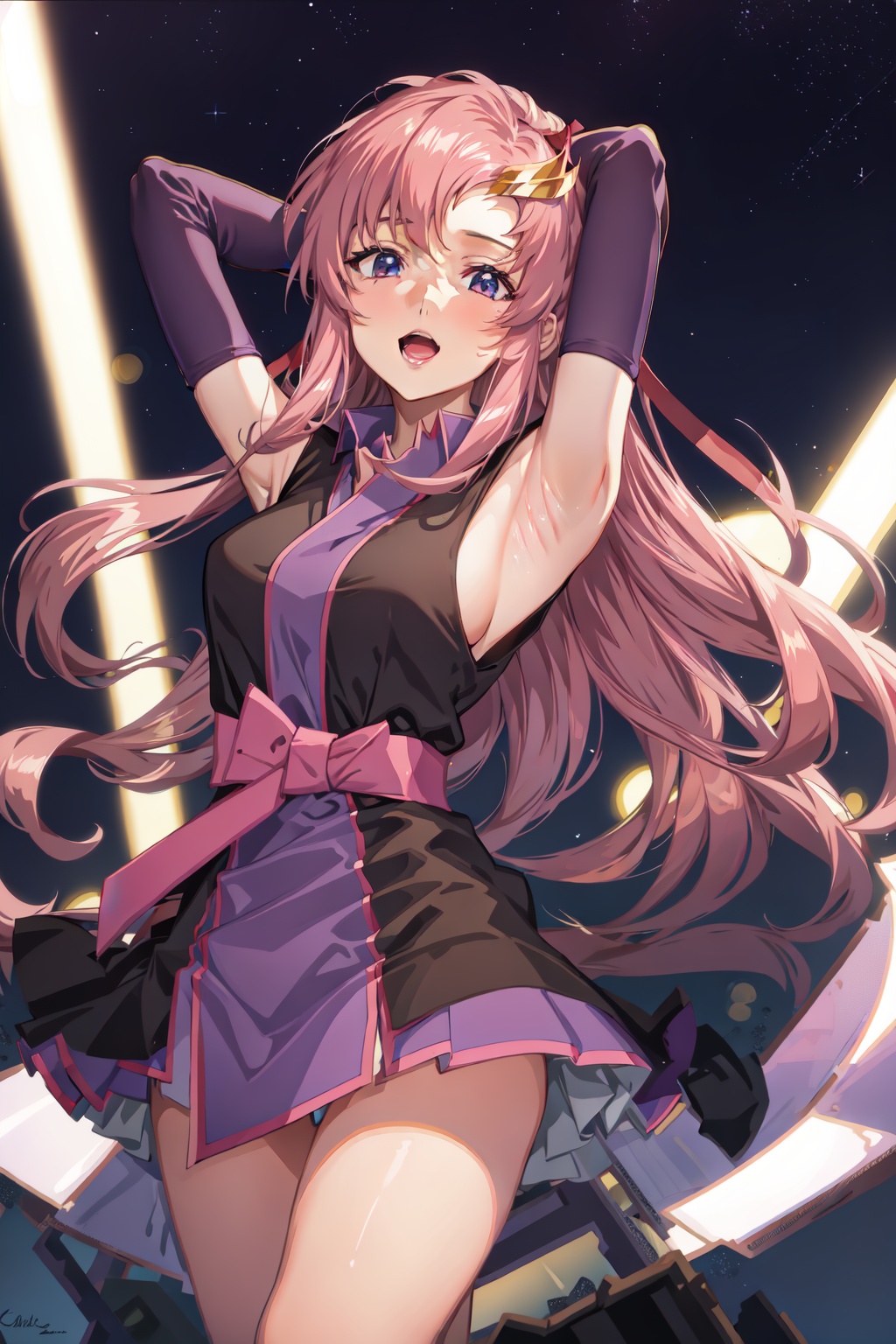 masterpiece,best quality,lacus-bk,1girl,solo,armpit,bare arms,<lora:lacus:1>,