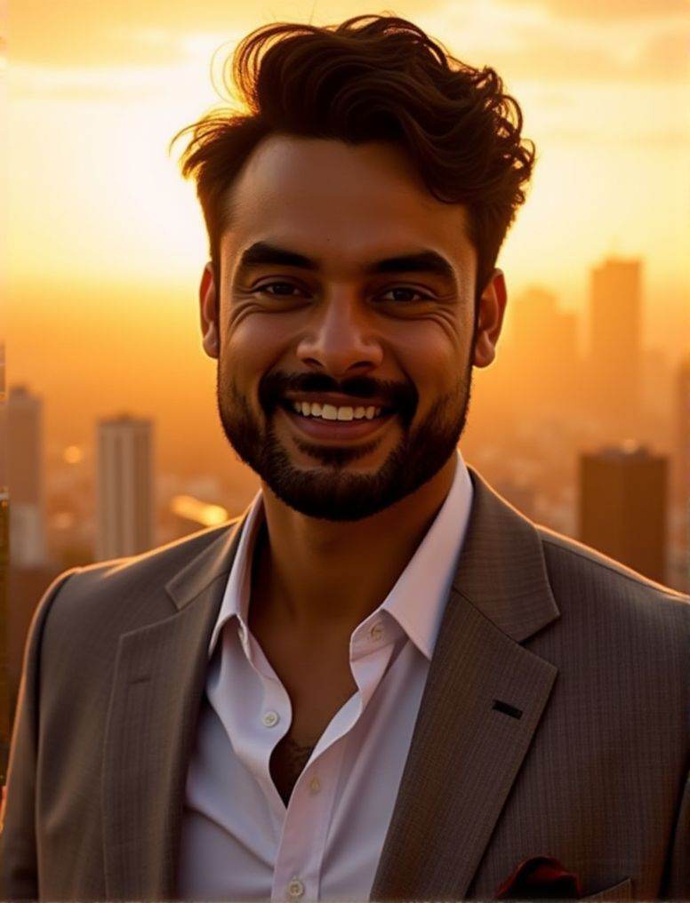 tovino thomas ,  In the heart of a bustling city,  under the soft glow of a golden hour sunset on Tensor.Art