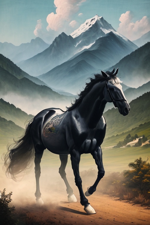 best quality,masterpiec8K.HDR.Intricate details,ultra detailed,8k,masterpiece,best quality,Chinese painting,landscape painting,darw,<lora:horse gh_20240306144304-000005:1>,horse,solo,no humans,