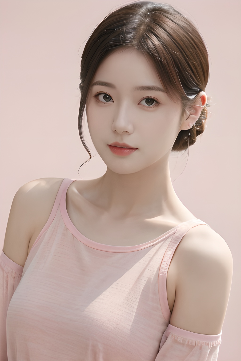 <lora:0805_02:0.7>, <lora:SDXLrender_v2.0:0.8>,pink clothes,simple background, blurry background, light pink background, 1girl,realistic,masterpiece, best quality, photorealistic, HDR,detail