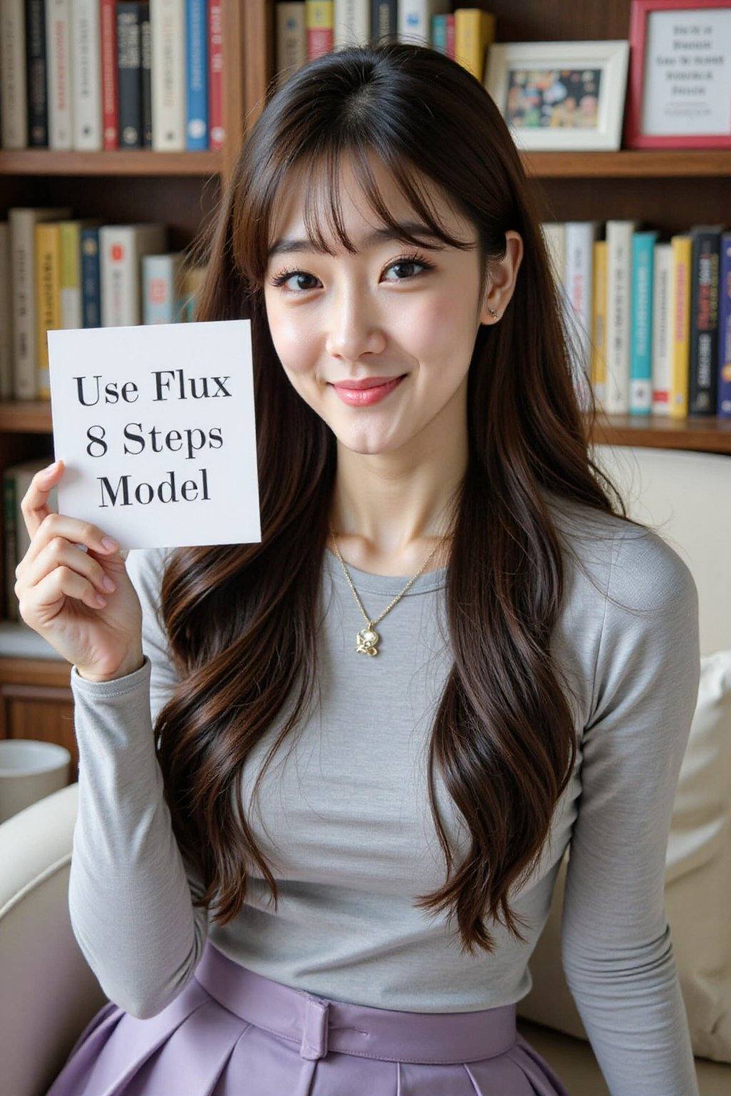 This photograph features an East Asian woman with long,  straight,  dark brown hair and bangs on Tensor.Art
