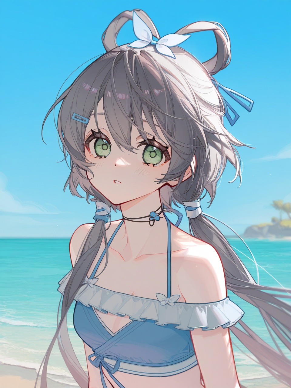 luo tianyi,1girl,masterpiece,high quality,best quality,beautiful,beach,upper body,artist:akakura,artist:ciloranko,