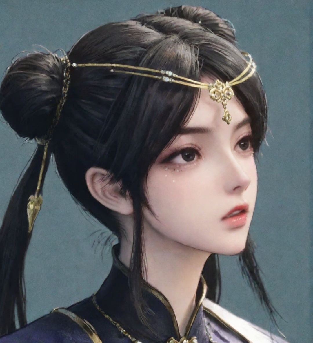 ((very awa)),solo,highly detailed,(best quality),((masterpiece)),1girl,<lora:鸽正则nbXL:0.3>,ge,chi,<lora:chi正则100nbXL:0.8>,painting \(medium\),large breasts,<lora:李少英nbXL:0.8>,lishaoying,black hair,hair bun,double bun,simple background,