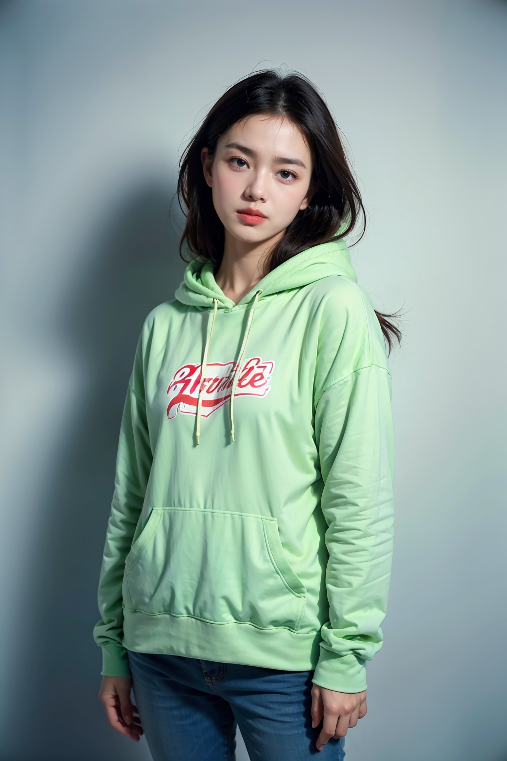 ss,hoodie,1girl,solo,looking_at_viewer,open stance,upper body,<lora:卫衣帽衫:0.7>,