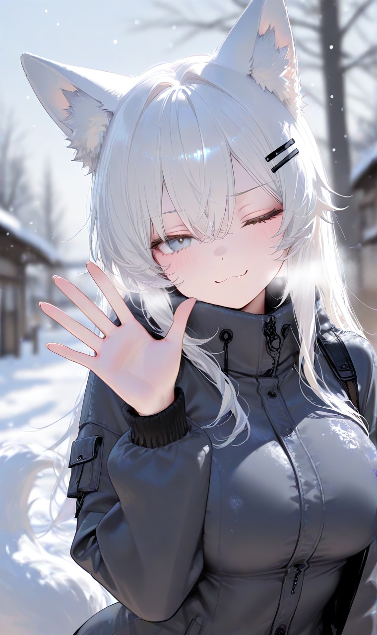 1girl,  animal ears,  grey eyes on Tensor.Art