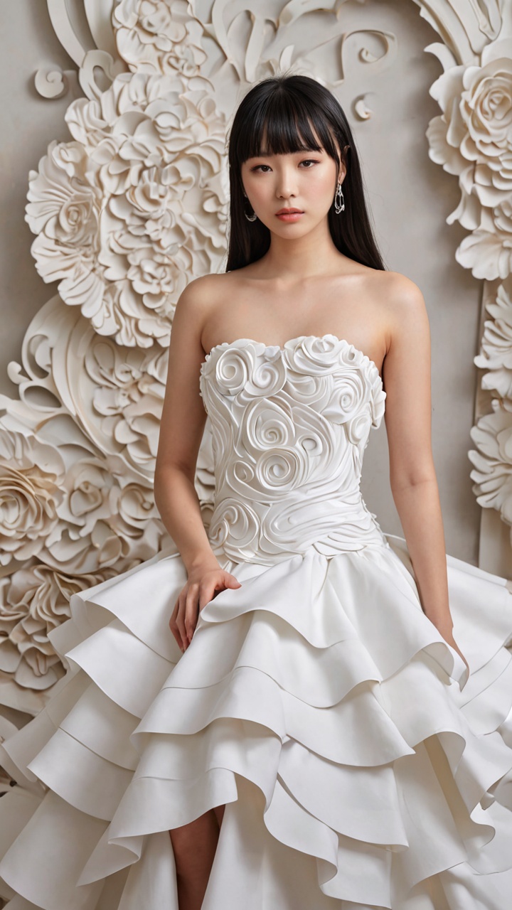 black hair,  1asian girlbangs,  The image showcases a woman in a white on Tensor.Art