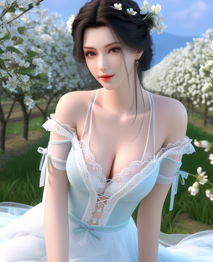<lora:592-DA-XL-星辰变-姜立:0.8>(,1girl, ,best quality, ),looking at viewer,masterpiece, (( , )),ultra realistic 8k cg, ,    ,cleavage,strawberry blossoms,lace , (cleavage), (),