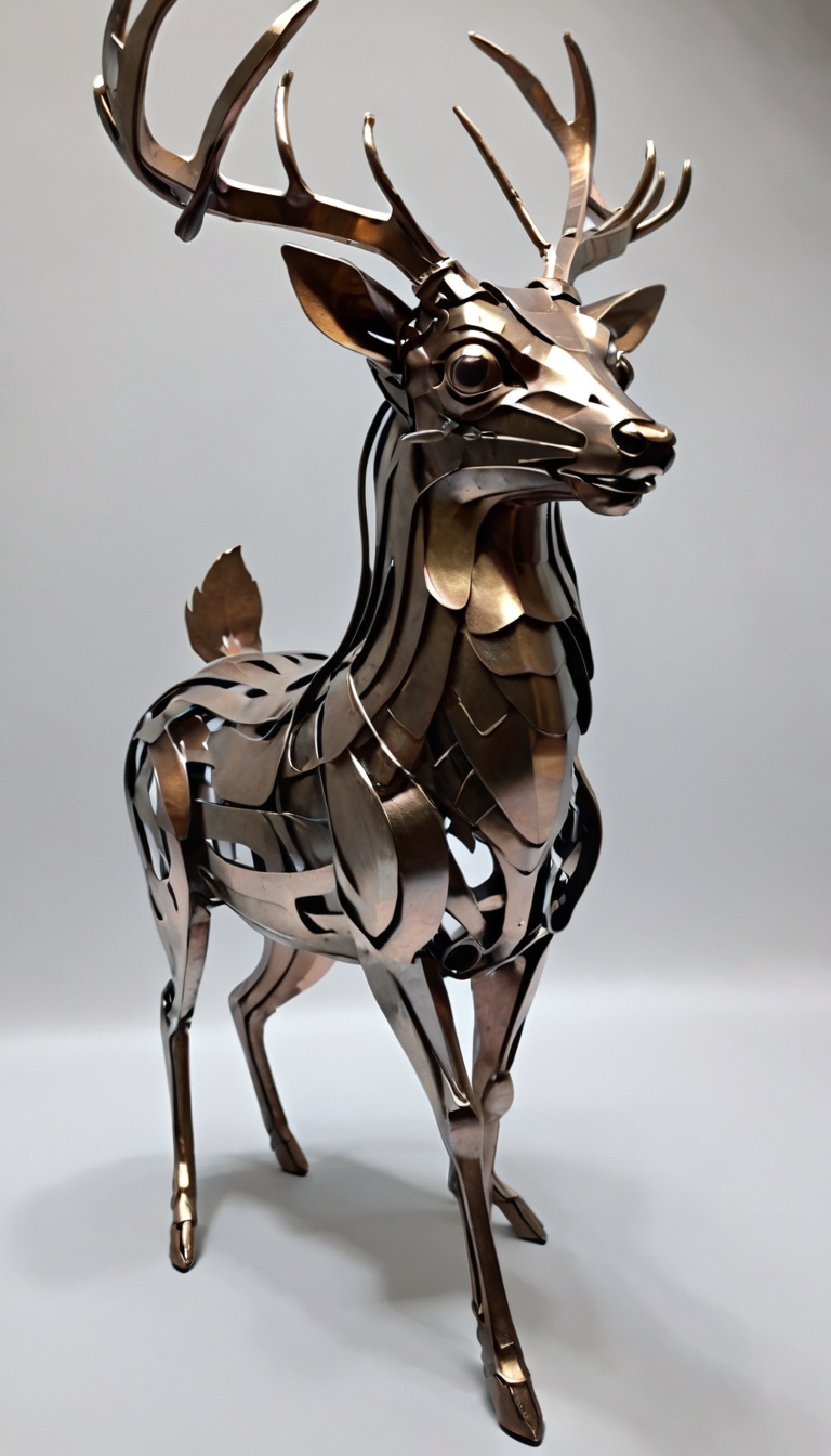 <lora:xl-shanbailing-1203metal element-000010:0.8>,no humans,a deer made entirely of brand new metal.,deer,