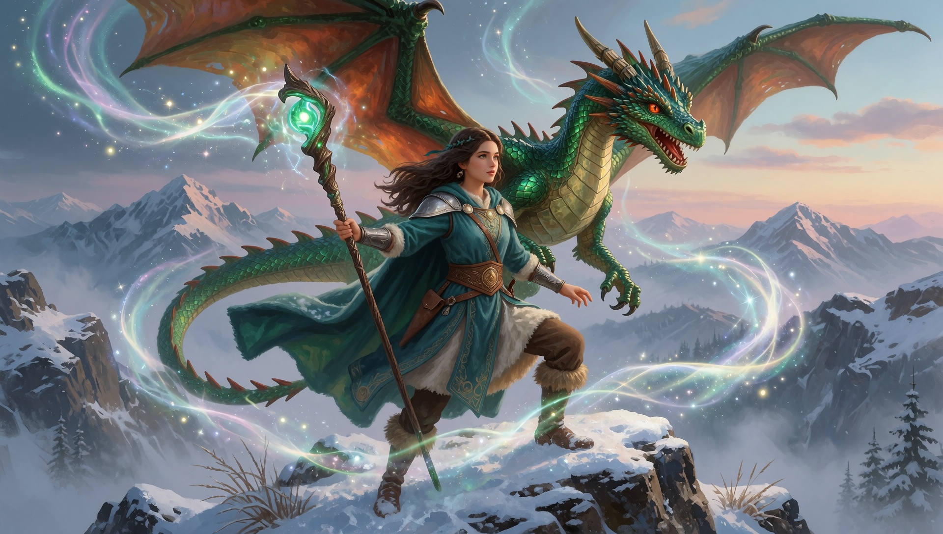 In a realm where magic weaves through the air like whispers,  a 19-year-old girl named thomasinara stands atop the snowy m...