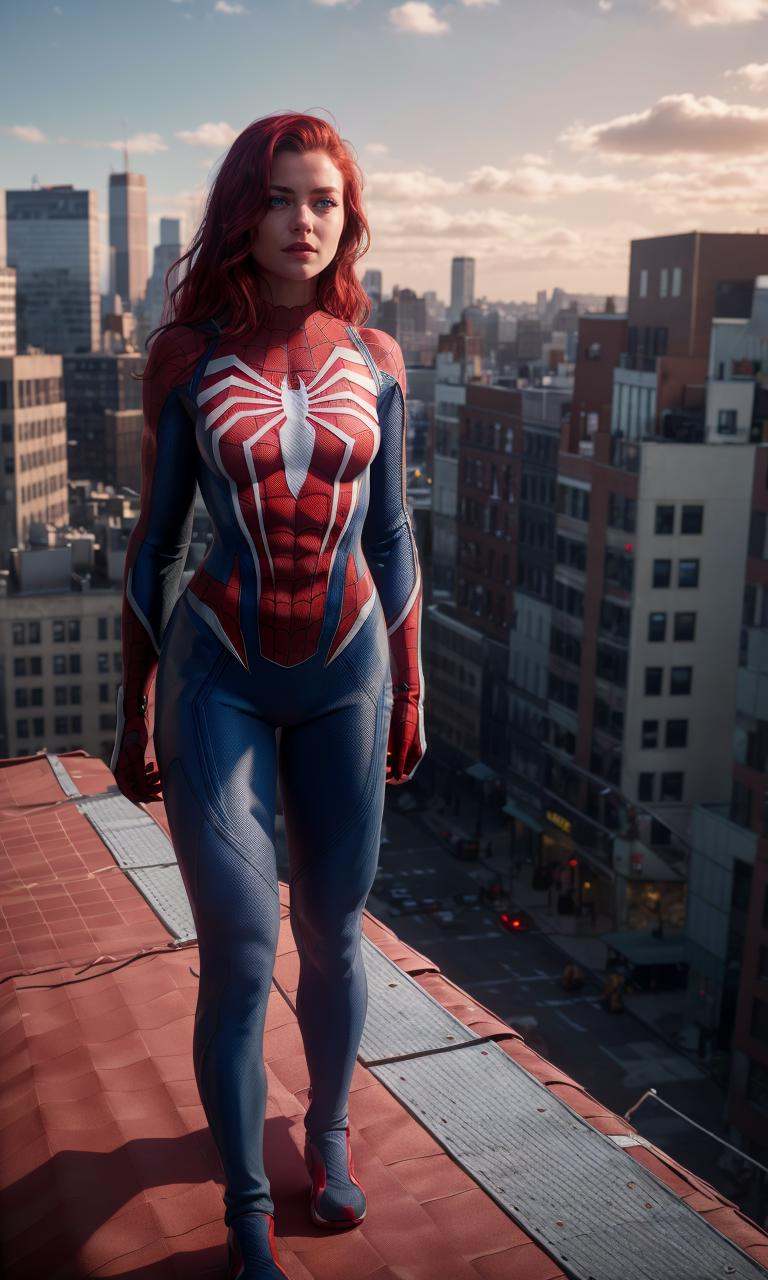 spideyadv2,  woman standing on rooftop,  breasts on Tensor.Art