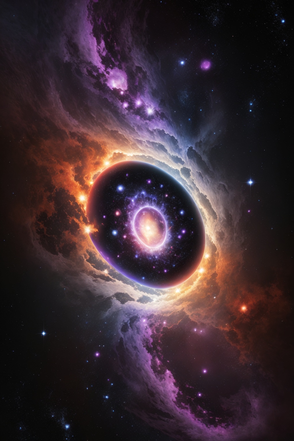 (Best quality, ultra-high resolution, high detail:1.2),A planet-**** object floating in an abstract nebula,galaxy and stars. The planet is surrounded by swirling purple,blue and white fluid art,creating a spherical hallucination effect. The background is the dark universe,forming a high contrast with the bright colors. The surface of the planet is smooth,with a glossy sheen,delicate textures,edge lighting highlights its dynamic characteristics. The whole picture is filled with thoughts and imaginations about the universe and life. High-definition,high-quality image,intricate,sharp focus,photorealistic painting art by midjourney., <lora:20240522-1716361934931:0.6>