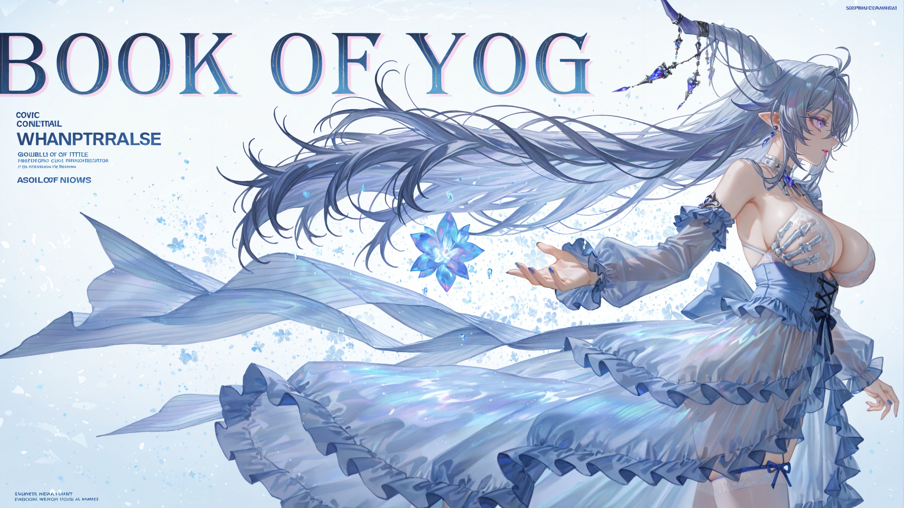 (artist:quasarcake:0.8),extreme aesthetic,(wlop:0.6),(honjou raita,lack,rella,wanke:0.5),masterpiece,best quality,good quality,newest,year 2024,year 2023,very aesthetic,absurdres,(cover page,Character name,tittle,english text,magazine cover:1.3),A shot with tension,ultra-high resolution,32K UHD,sharp focus,masterpiece,Emotionalization,unconventional supreme masterpiece,masterful details,temperate atmosphere,with a high-end texture,in the style of fashion photography,(Visual impact:1.2),giving the poster a dynamic and visually striking appearance,impactful picture,offcial art,colorful,splash of color,movie perspective,masterpiece,absurdres,best quality,newest,whirls of vapor,iridescent textures,(Anime:1.1),soft neon light,ethereal ambiance,delicate details,magical atmosphere,concept art,highly detailed,ultra-high resolution,32K UHD,sharp focus,golden hour,unconventional supreme masterpiece,masterful details,temperate atmosphere,with a high-end texture,in the style of fashion photography,Dynamic posture,Dynamic posture,(cowboy_shot:1.2),photography,1girl,solo,white_background,flowers background,Close-up details,realistic style photo young woman,solo,outstanding style,in her teens. Use soft lighting to cast gentle shadows on the subject,adding a touch of dimension to your images without compromising details,eyelashes,light pink eye shadow,light pink lipstick,pale skin,makeup,<lora:isabella-noob-Tanger-000014:0.8>,isabella \(book of yog\),clothes: isabella def see-through dress,detached sleeves,1girl,breasts,long hair,horns,see-through,large breasts,thighhighs,pointy ears,asymmetrical bust design,a skeletal claw gripping right chest,grey hair,single shoulder adorned with bone claw decoration,