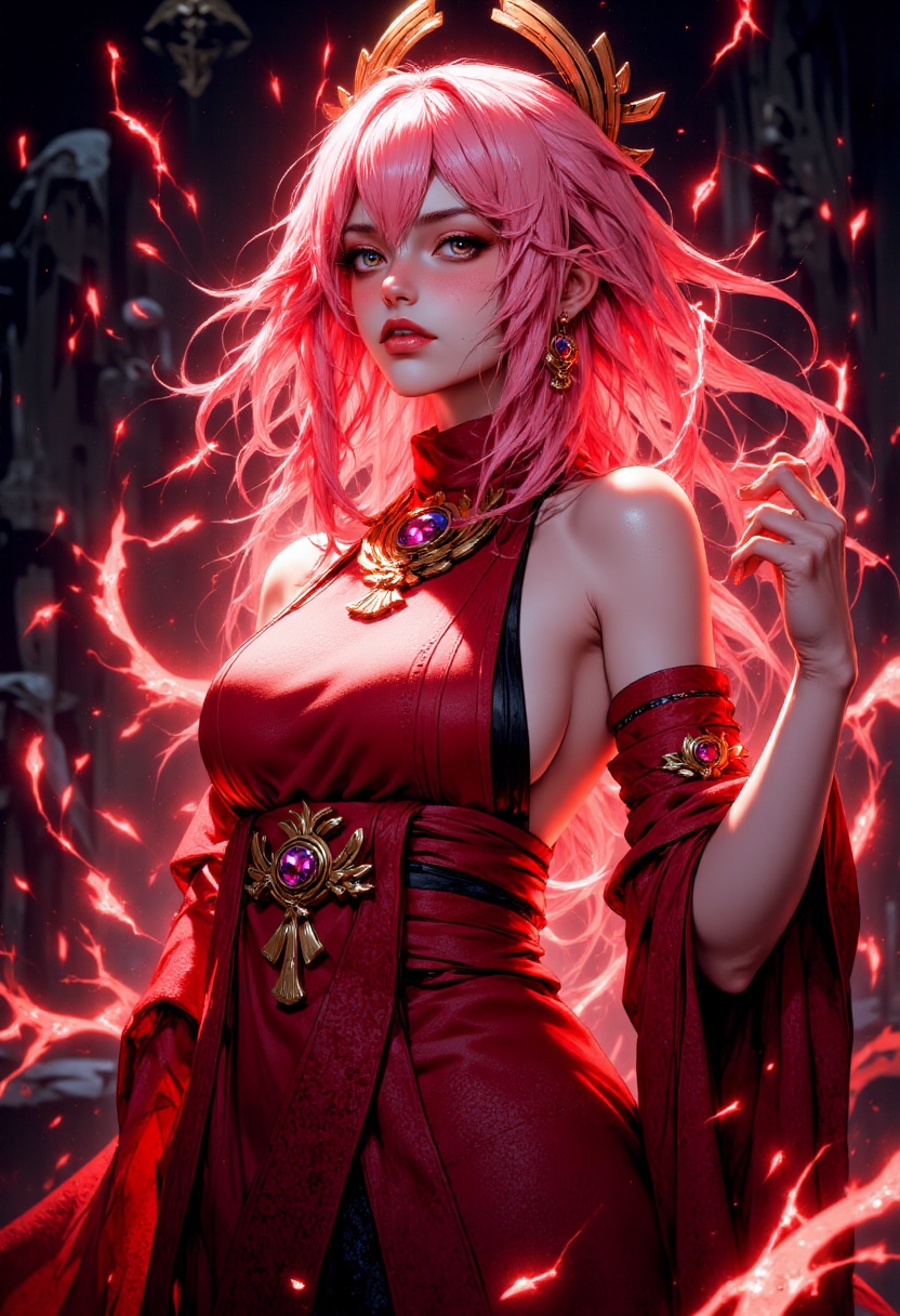 FluxYaeMiko,  The close-up image now brims with intense,  ethereal magic. The girl’s eyes on Tensor.Art