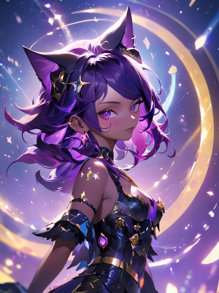 wani wani panic,  startrail,  a pretty 19-year-old dark magical-girl plotting mischief on Tensor.Art