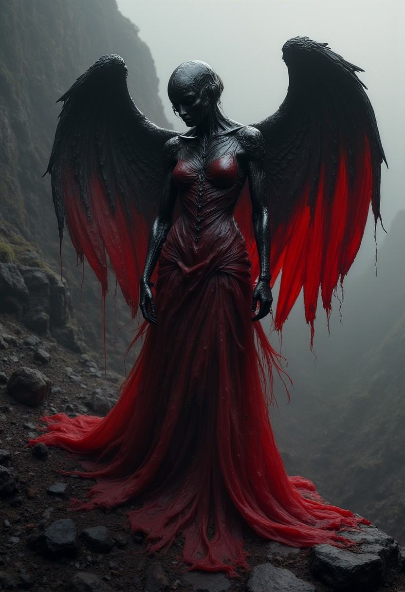 Beauty and darkness . dead angel laing ,  scary laree angel sculpture ,  the death angel kingdom is a place of contrasts d...