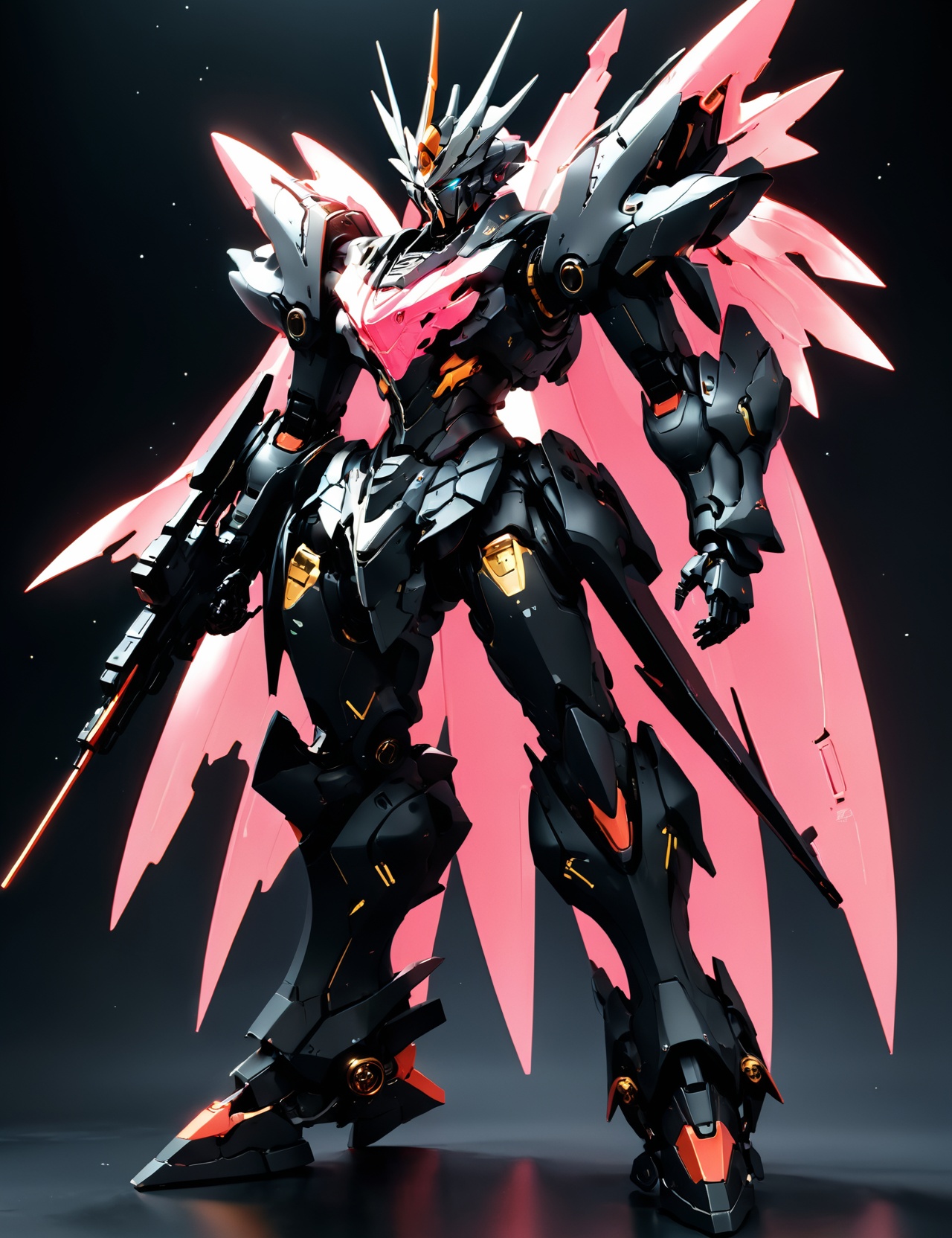 mecha warships,Demon mecha warrior,full body,<lora:红魔战将机甲:0.6>,(BLACK fluorescent mecha:1.5),(space battlefield),