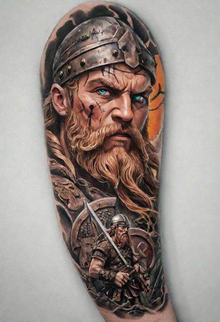 (Complete),  Color Desing Tattoo of a Viking in war on Tensor.Art