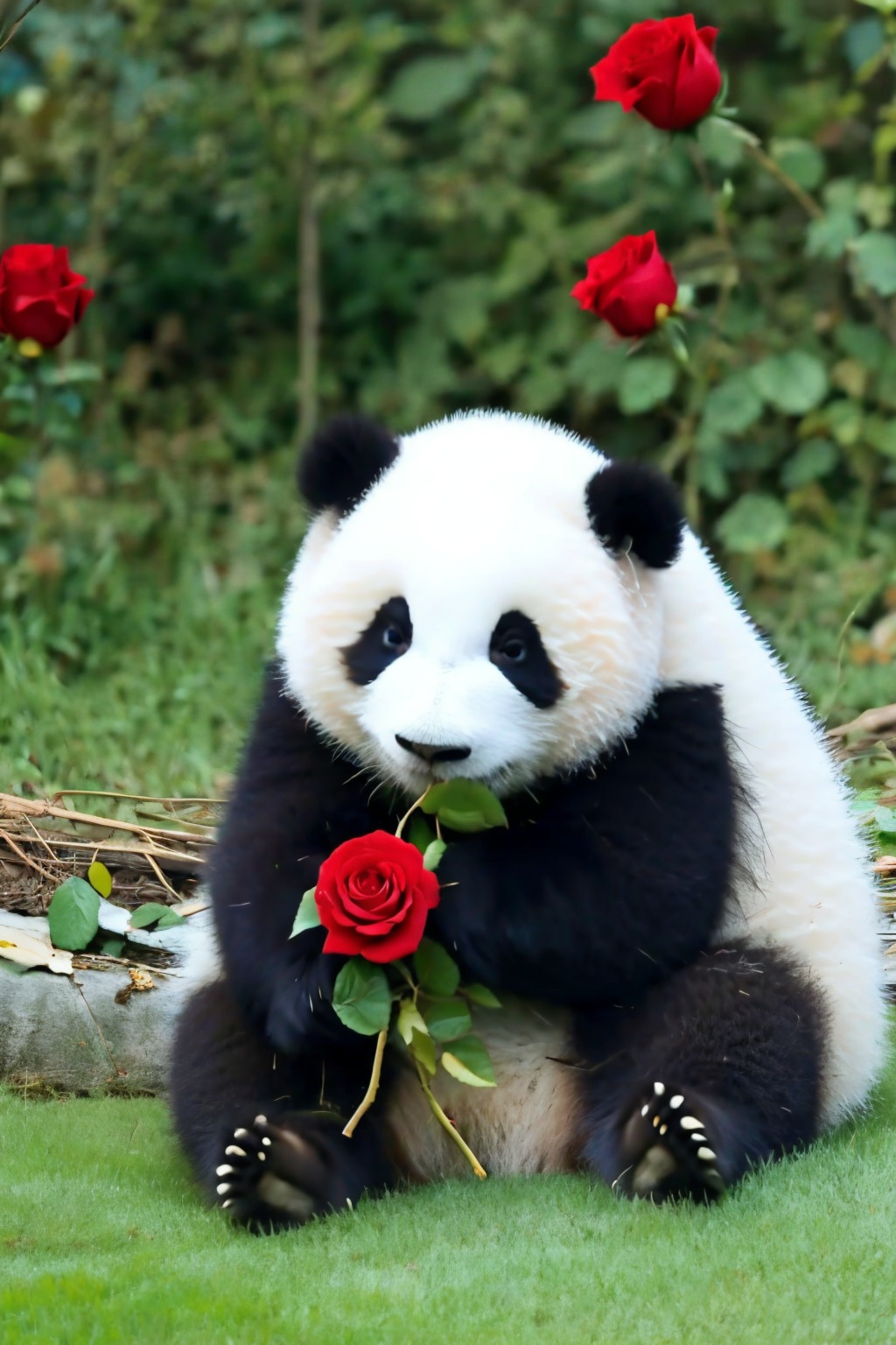 Panda,flower, no humans, roses,