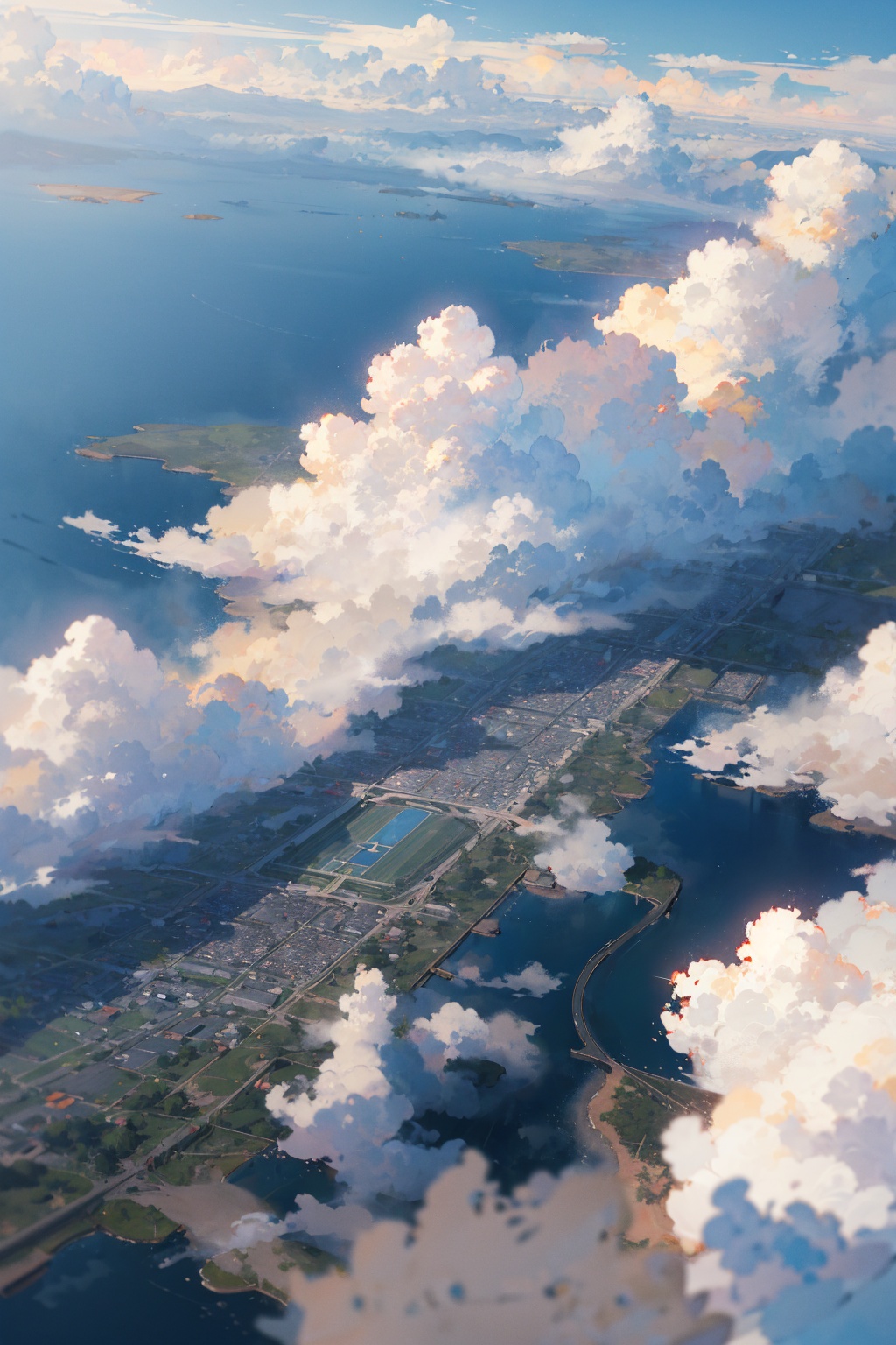 masterpiece, best quality,(ray tracing,cinematic lighting),cloud,above clouds,blue sky,day