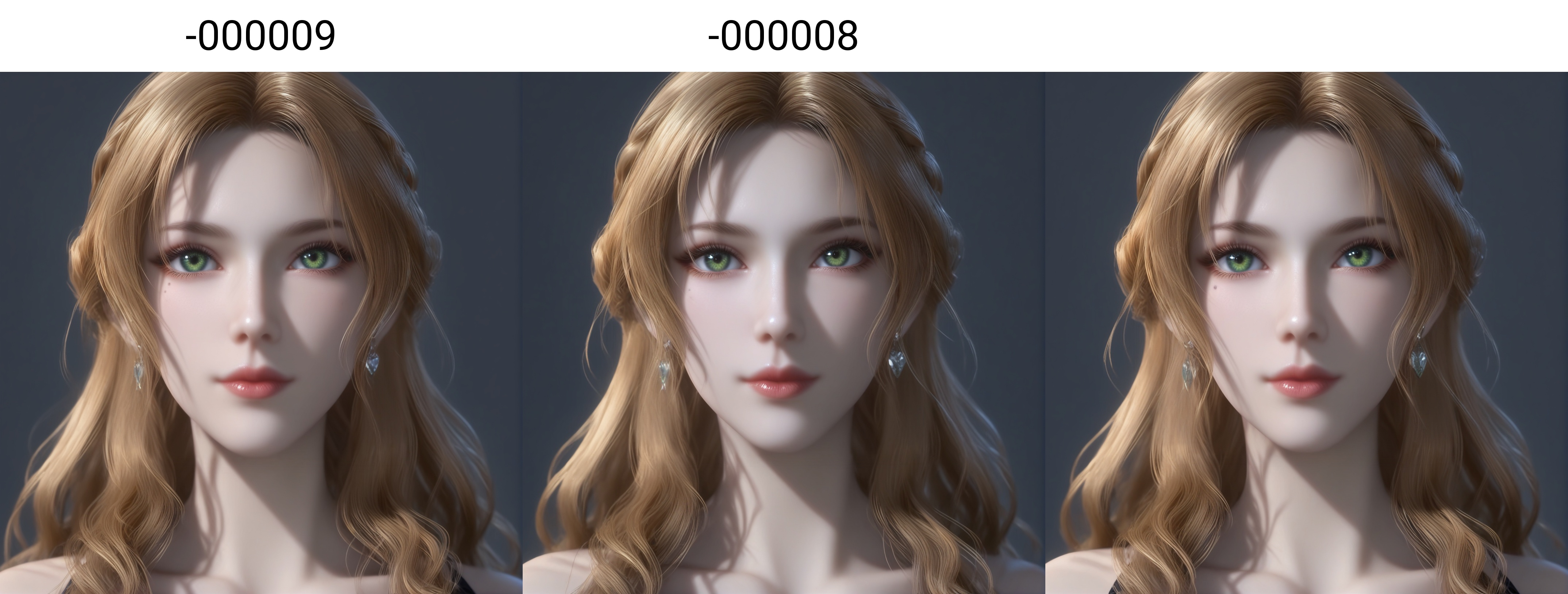 (score_9),portrait,(eye focus),<lora:珍妮特-apony-000009:0.83>,znt,1girl,solo,long hair,blonde hair,earrings,green eyes,braid,mole under eye,<lora:perfect eyes_v1:0.8>,light blush,Expressiveh,<lora:Expressive_H-000001:0.8>,collarbone,(glamor:1.2),curvy,BREAKlooking at viewer,front view,fair_skin,(pale_skin),((white skin)),light skin,BREAKsimple background,grey background,<lora:e色温:0.35>,4K ultra HD,sharp focus,high detail,natural lighting,high contrast,hearts,Volumetric Lighting,Tyndall effect,